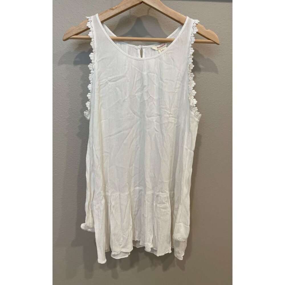 Sundance Women's Cold Shoulder White Gauzy Tunic Blouse Small Lagenlook